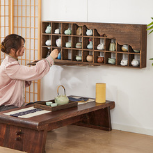 博古架实木茶壶收纳壁挂格子古董置物架茶杯茶叶复古多宝阁展示架