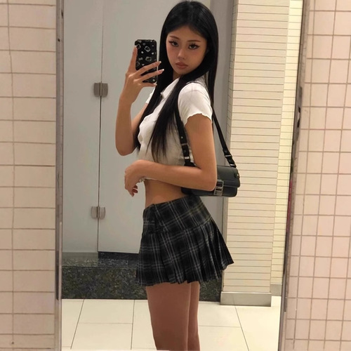 High-quality retro plaid pleated skirt JK skirt half skirt spring summer hot girl American-style grid short skirt autumn winter