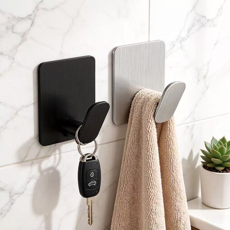 Cross-border stainless steel strong adhesive hook, no-drill metal coat hook for bathroom, stainless steel hook for behind the door in the kitchen