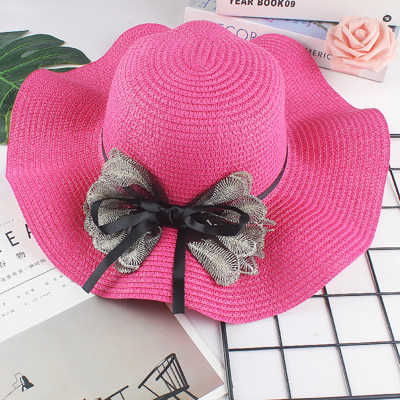 Primavera y verano malla arco sombrero para el sol con volantes sombrero para el sol moda damas playa sombrero al aire libre sombrero al por mayor