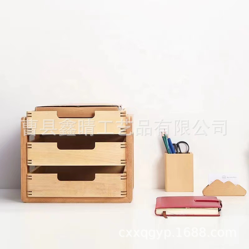 Caja de almacenamiento de cosméticos de madera extraída para el hogar Caja de almacenamiento de escritorio de madera creativa Caja de almacenamiento de madera maciza multicapa