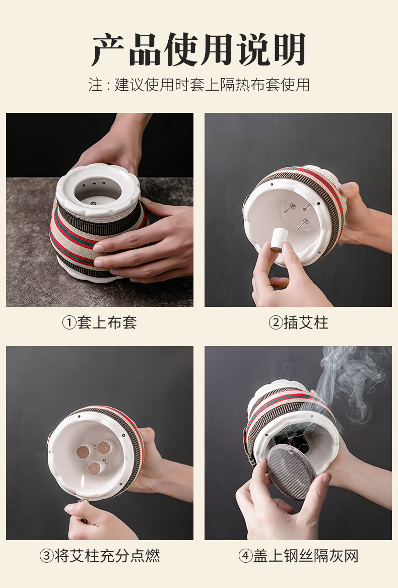 Ceramic Moxa Jar Warm Moxibustion Device for Body Back and Meridian Care Home and Spa Use in use
