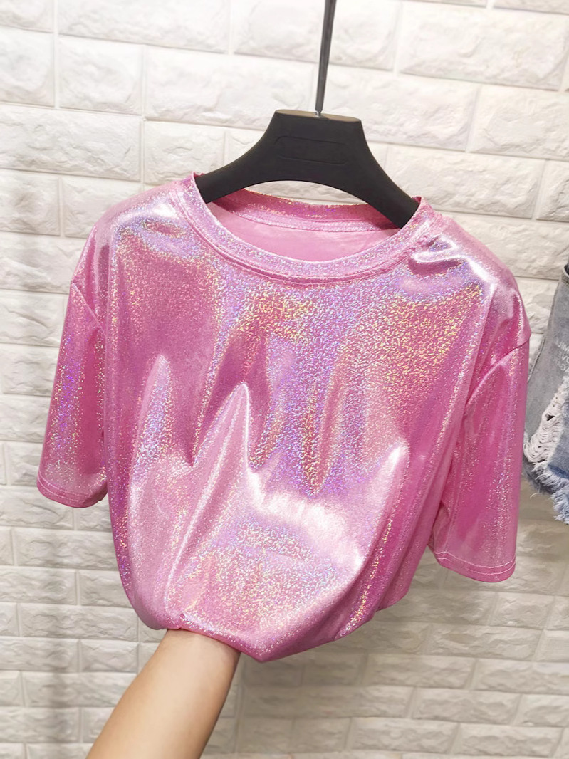 2024 foreign trade wish AliExpress ebay Amazon explosions loose T-shirt women's sparkling reflective short sleeve supply
