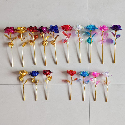 24K金箔玫瑰花裸花 仿真假花配件 情人节母亲节家居装饰品批发|ru