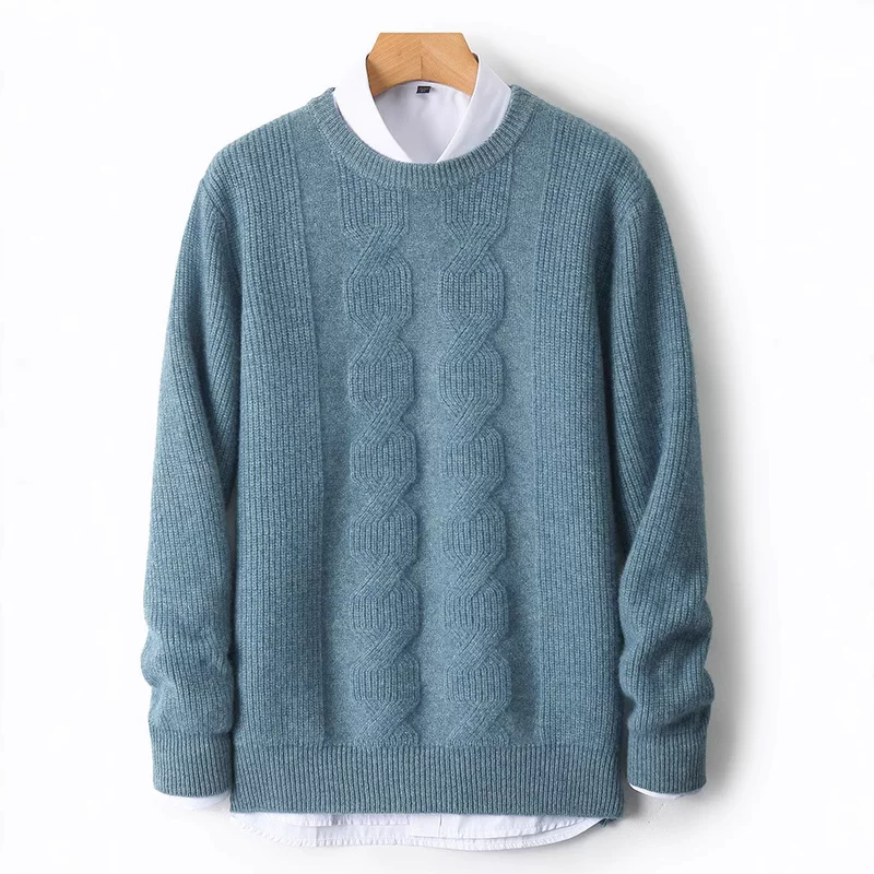 Демисезонный шерстяной вязанный утепляющий свитер, увеличенная плотность