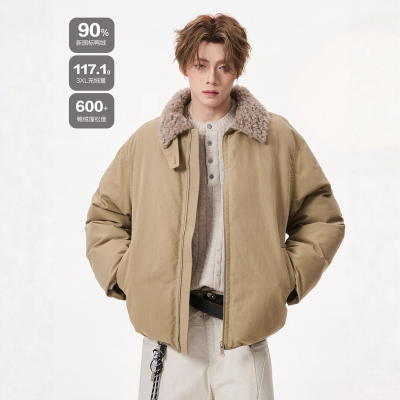 American Fur Collar Splicing down Jacket for Boys 2025 Winter Thickeneded Warm Lapel Jacket Casual Couple Jacket