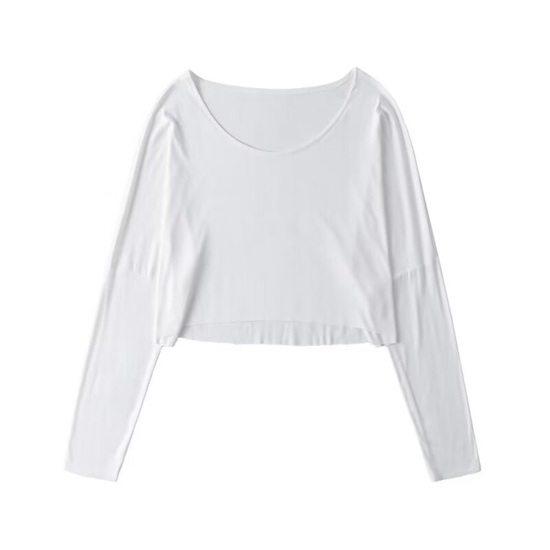 Dancing Short Blouse Large Round Neck Loose Strapless Top Solid Color Loose Long Sleeve T-shirt
