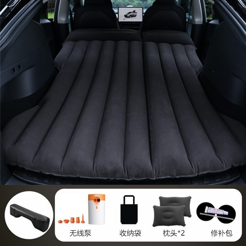 For Tesla Model: Shiyong Vehicle-mounted inflatable bed - black-tesla-model-y-with-round-white-orange-pump-long-stool