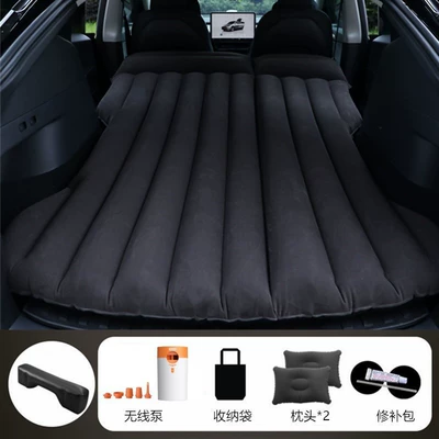 Bed Rear Seat Mattress Car: Vehicle-mounted inflatable bed - black-tesla-model-y-with-round-white-and-orange-pump-1-long-pier