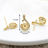 Silver needle, earrings, copper golden accessory from pearl, silver 925 sample, 750 sample gold, micro incrustation, four-leaf clover