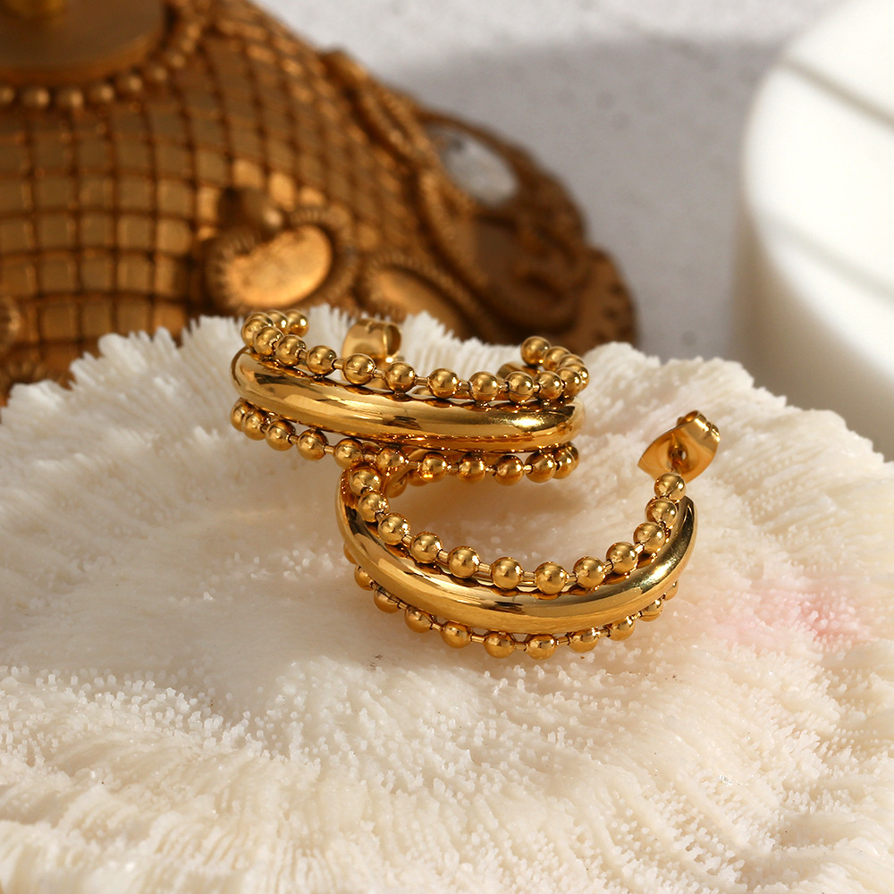 20g Weight 0.03µm-0.05µm Gold Plating Thickness PVD Coated Real Gold Plated 18K Gold Geometric 304 Stainless Steel Retro Waterproof Non Tarnish Hoop Earrings