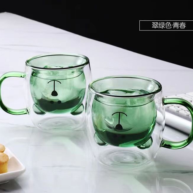 Internet celebridad lindo ins doble capa de vidrio con mango oso taza de café del hogar taza de beber taza de jugo de leche