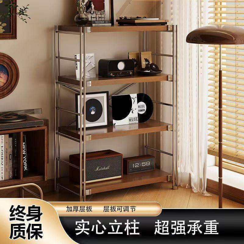 多層収納ラック、フロアスタンド型本棚、キッチン電子レンジ収納、家庭用ウォールナット色ラック、厚板|undefined