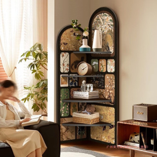 Medieval Style Corner Cabinet Living Room Tv Cabinet Next to Decorative Painting Retro Storage Rack Multi-Layer Storage Cabinet Triangle Cabinet