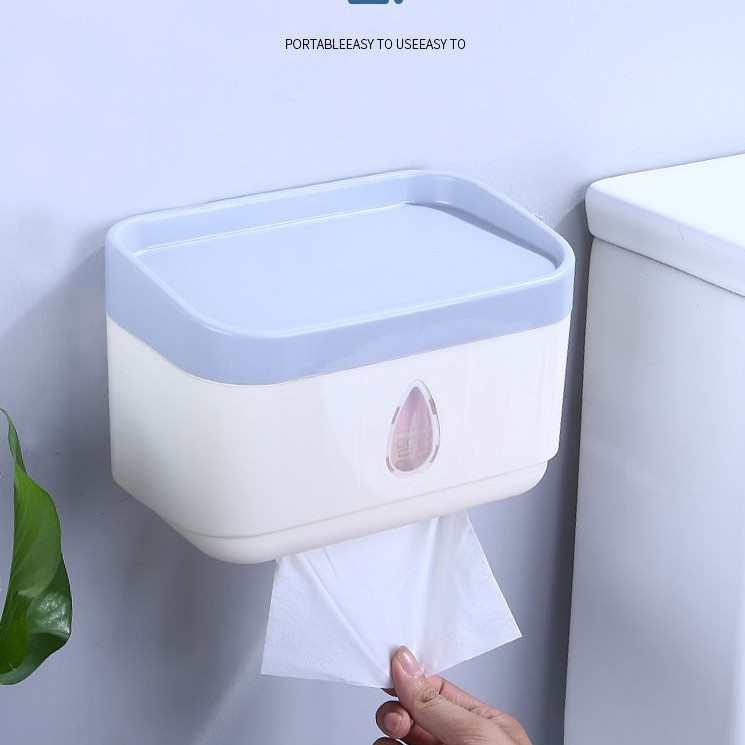 浴室正方形プラスチックティッシュボックス家庭用パンチフリーストレージボックス浴室壁掛け多機能ティッシュボックス|undefined