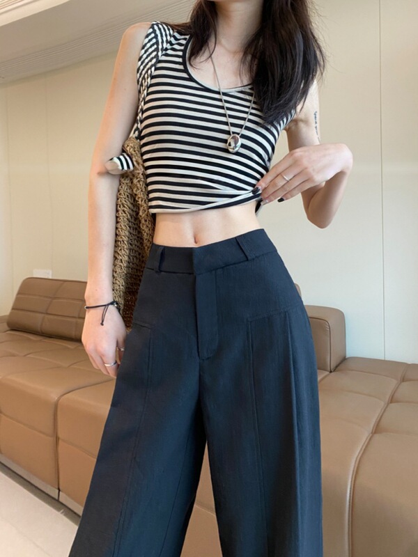 棉麻休闲阔腿裤女2025秋季新款高腰宽松显瘦慵懒风垂感直筒西装裤|undefined