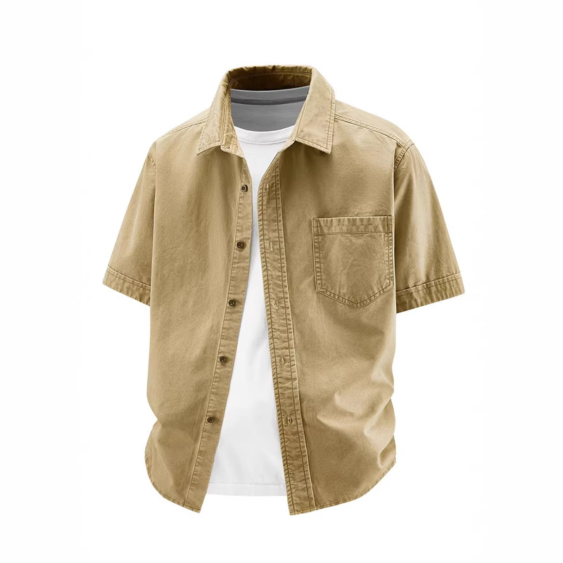 Trendy Brand Short-Sleeved Shirt for Men, New Style Washed Pure Cotton Men's Collared Shirt, Jacket for Young and Middle-Aged Men Trendy Brand Short-Sleeved Shirt for Men, New Style Washed Pure Cotton Men's Collared Shirt, Jacket for Young and Middle-Aged Men