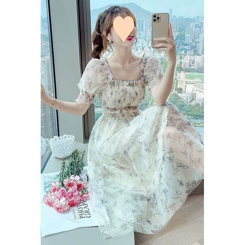 Французское цветочное платье для женщин, летнее платье 2025, новый модный летний элегантный стройнящий шифоновый фееричный длинный сарафан