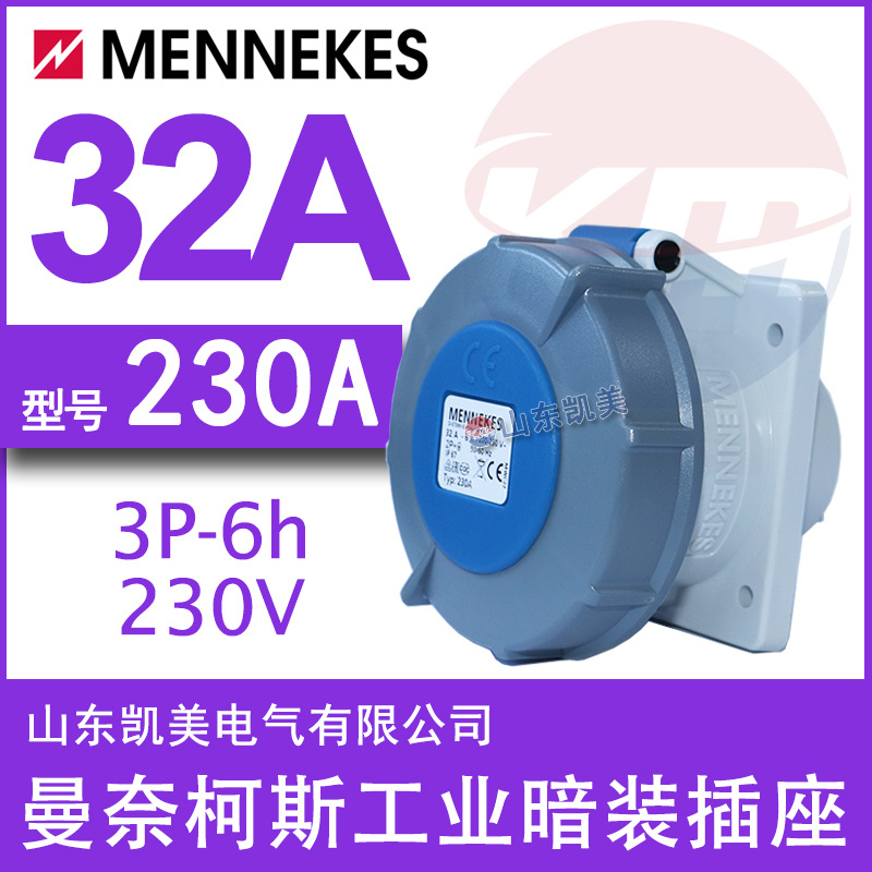德国曼奈柯斯暗装直插插座 TYP230A 32A-6H 200-250V 2P+E  IP67