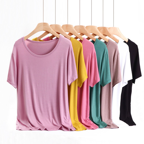 Bitumen round neck short sleeve base shirt summer thin loose slimming single color T-shirt casual minimalist women's top