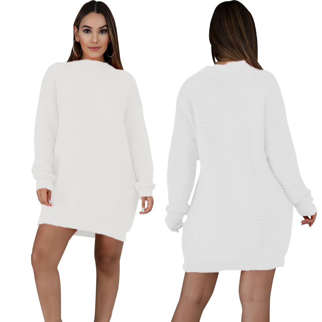 Long Sleeve Turtleneck Mid-Length Knit Dress NSQYT92735