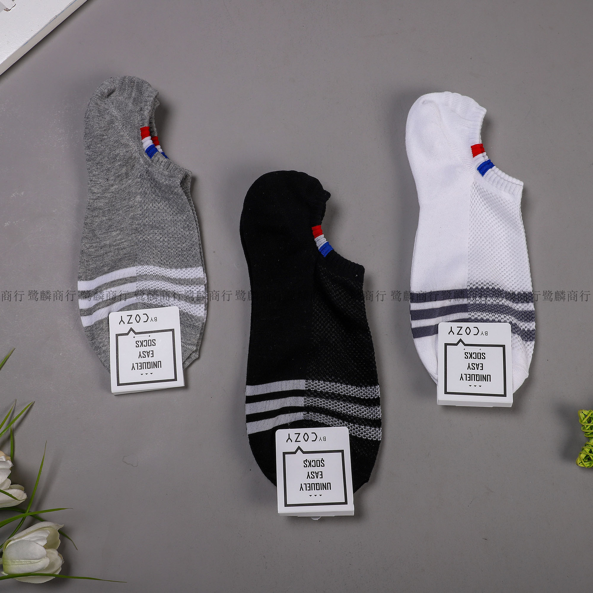 Cw013 Korean Spring New Socks Striped Trendy Breathable Men's Outdoor Sports Low-Cut Boat Socks