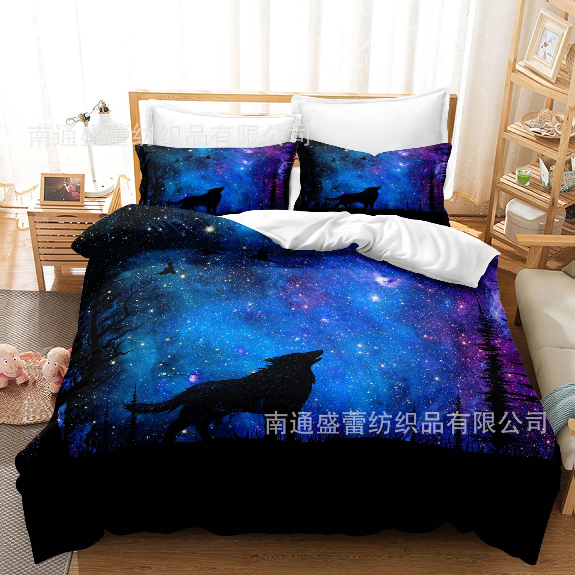 Serie de lobo 3D Impresión digital transfronteriza cubierta de edredón de comercio exterior conjunto de tres piezas conjunto de ropa de cama de cuatro piezas ventas directas de la fábrica