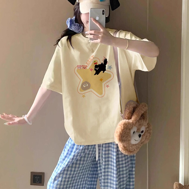 夏季纯棉短袖t恤女2025多巴胺穿搭小众设计感半袖上衣小个子|undefined