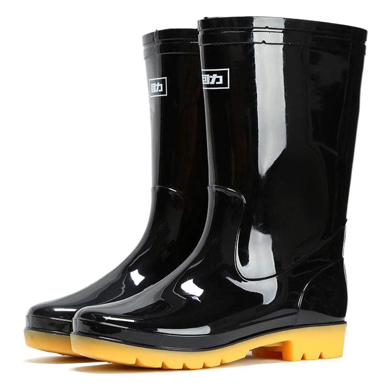Шанхай Huili 807 Средние резиновые сапоги Пластиковые резиновые сапоги для взрослых Короткие резиновые сапоги с высоким берцем Водонепроницаемые Нескользящие бахилы Водные сапоги