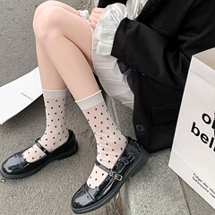 White Pile Socks Loose Mouth Silk Stockings Women's Mid-Calf Socks Korean Dongdaemun Heart Polka Dot Bow Tie Socks 
