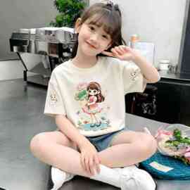 俏妮卡 纯棉儿童短袖t恤夏季女童宝宝小女孩印花公主风半袖上衣潮