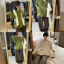 长袖打底衫 2025冬季新款 叠穿保暖上衣女森系花边拼接T恤825-342