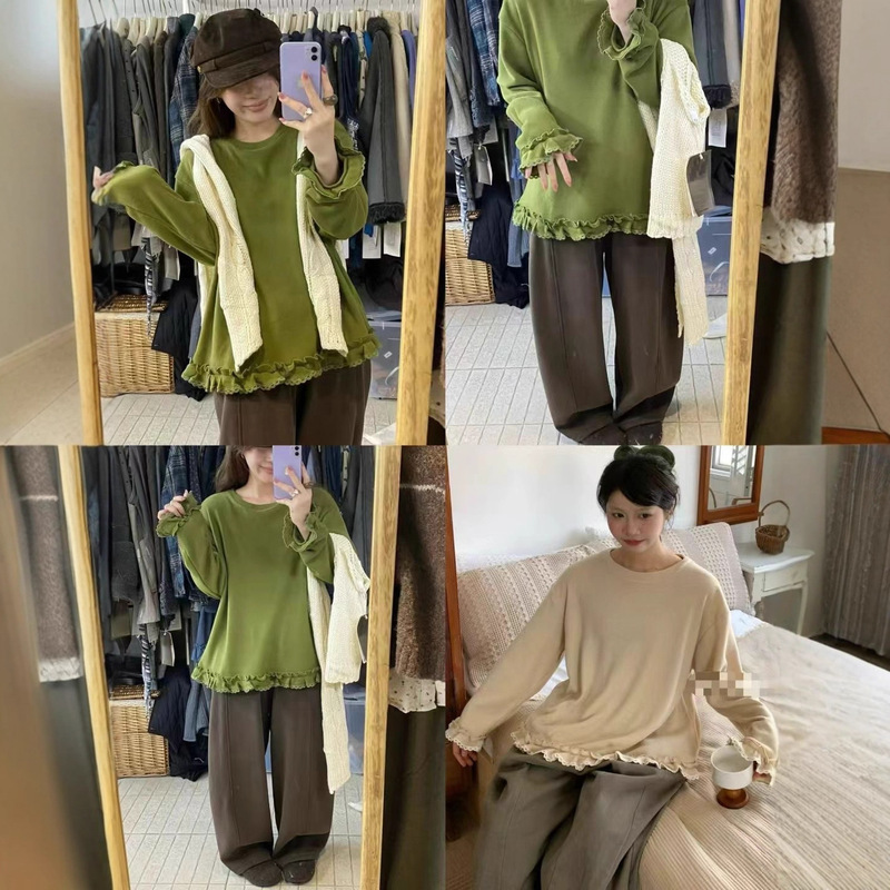 Long-Sleeved Bottoming Shirt 2025 New Winter Style Layered Warm Top Women's Lace Splicing T-Shirt 825-342