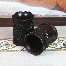 红木雕刻中式复古中国风黑檀木收纳摆件实木质装饰笔筒定制