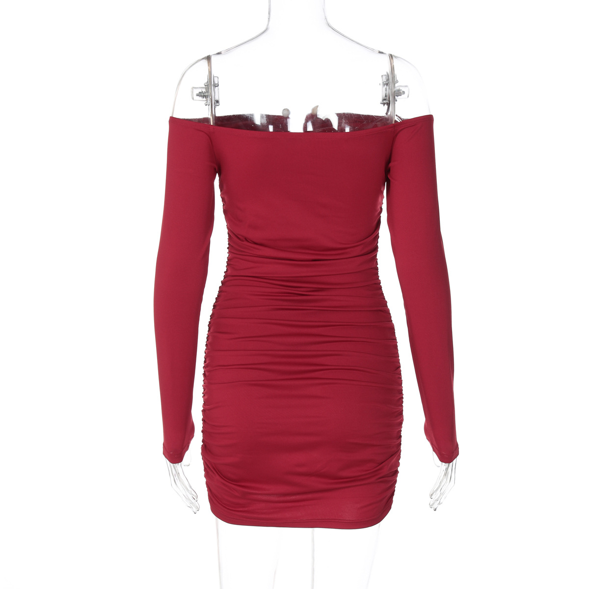 Women Sexy Tube Top off Neck Pleated Waist Tight Slimming Tight Hip Bag Dress