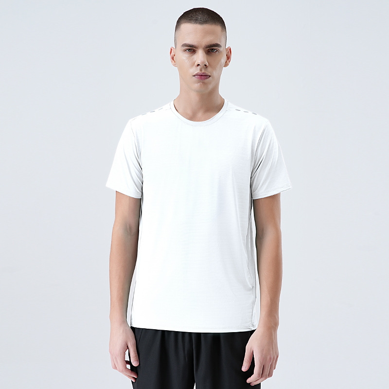 Camiseta de Manga Corta de Secado Rápido de Seda de Hielo para Hombre, Top Deportivo Delgado, Ropa de Entrenamiento Elástica para Exteriores