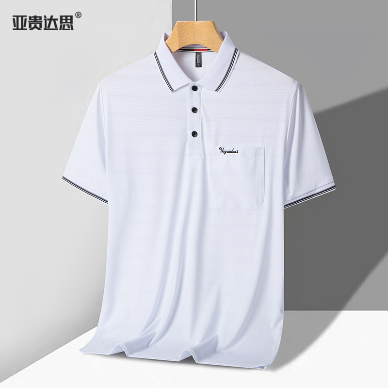 夏の氷糸夏服半袖tシャツの襟がゆるい中年男性ポケットPOLOカジュアル上着のお父さんの薄いタイプ|undefined