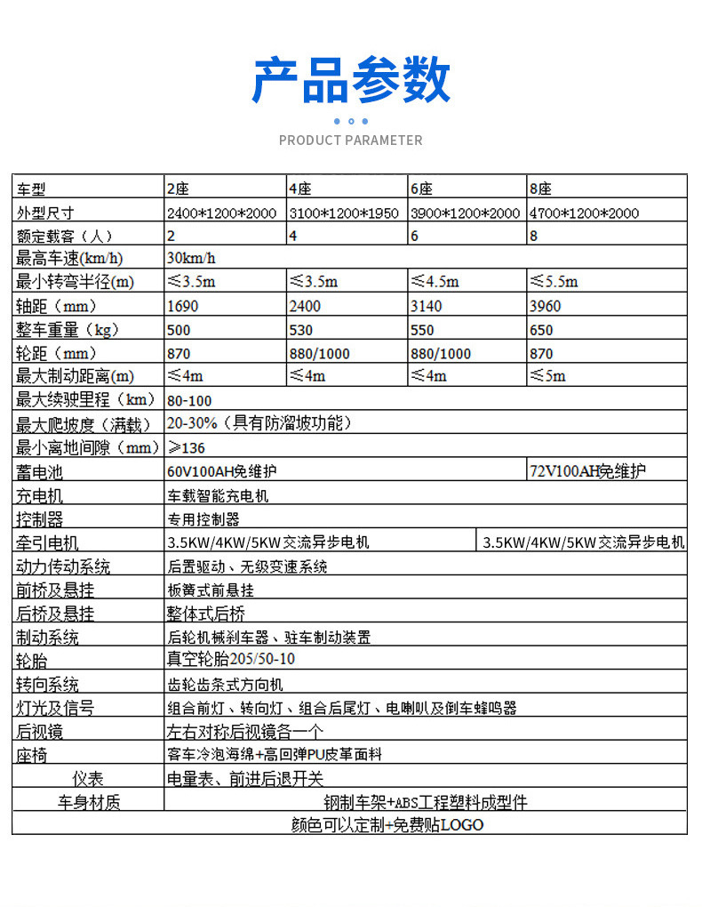 Four-Wheel Electric Sightseeing Car, Hotel Shuttle Car, 2-4-6-8 Seats, New Golf Cart, Battery Car, Mobility Scooter