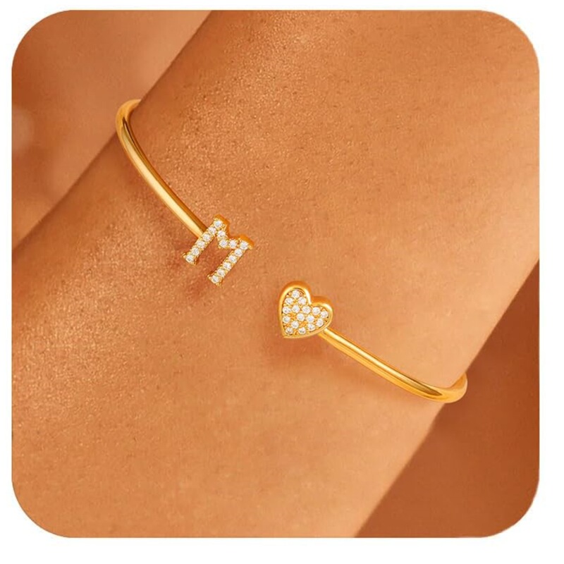 Amazon A-Z Initial Open Bracelet, Cute Heart Bracelet, Fashionable Gift Jewelry for Girls and Bridesmaids