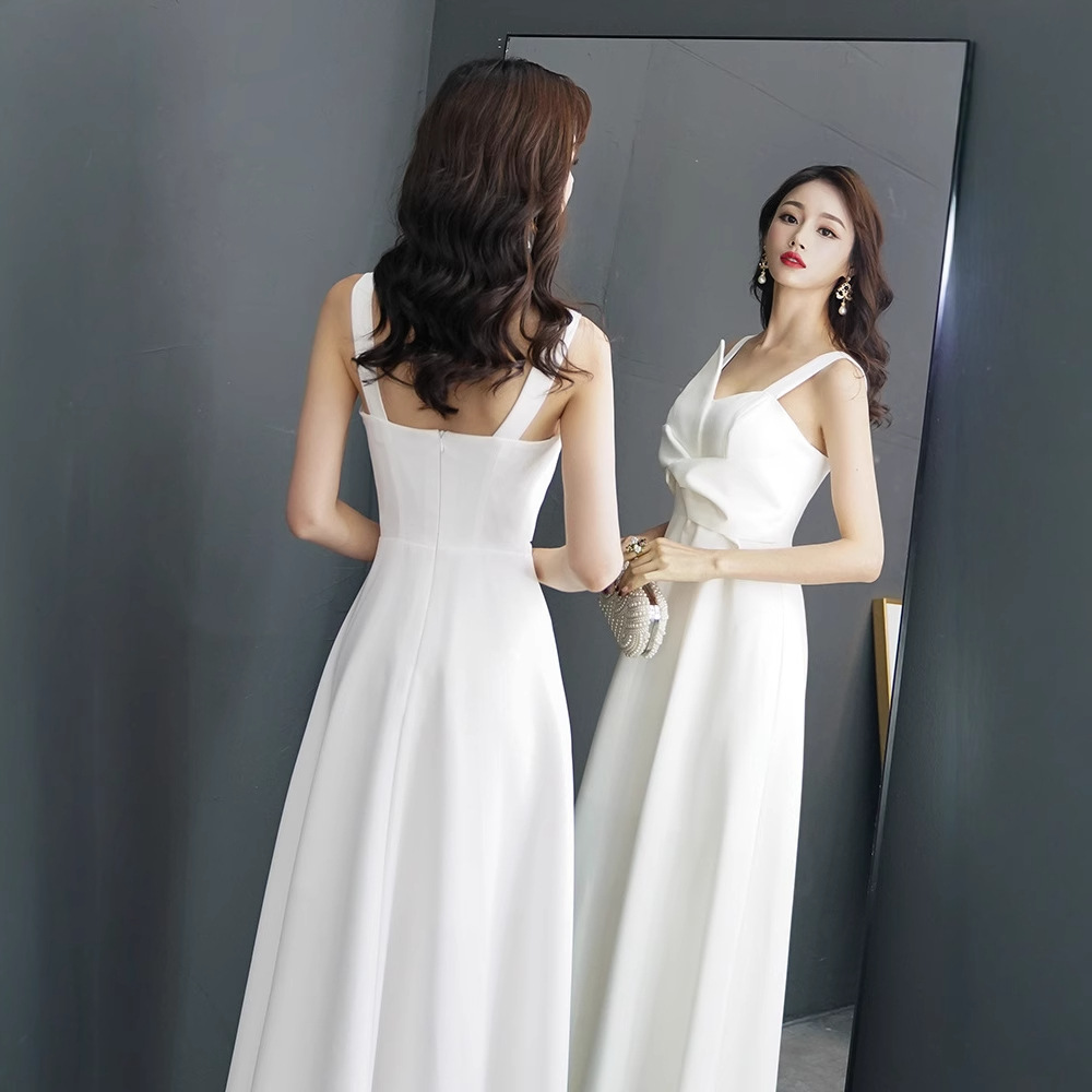 Banquete de hadas vestido de noche blanco para las mujeres 2024 nuevo digno elegante anfitrión Reunión Anual sexy vestido largo