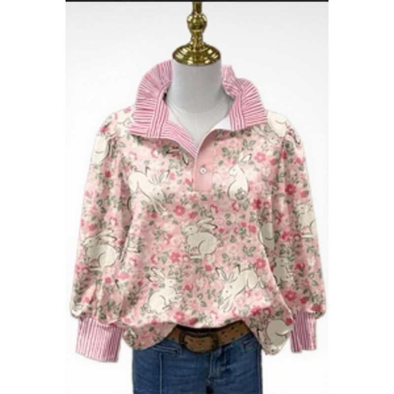 New printed long-sleeve shirt for women, spring and autumn casual loose top, cute retro style versatile jacket for women