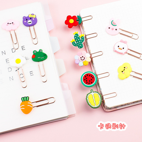 Creative cartoon cute pattern paper clips ins style metal bookmarks student test paper binding finishing pins wholesale