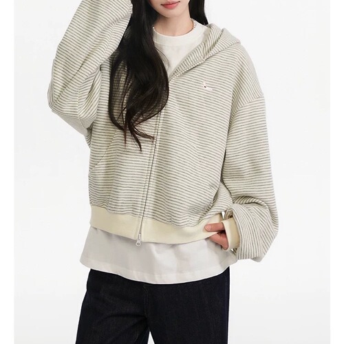 Korean College Style Striped Hooded Sweatshirt for Women, 2025 Autumn New Relaxed Loose Outer Layer Sweatshirt with Hood