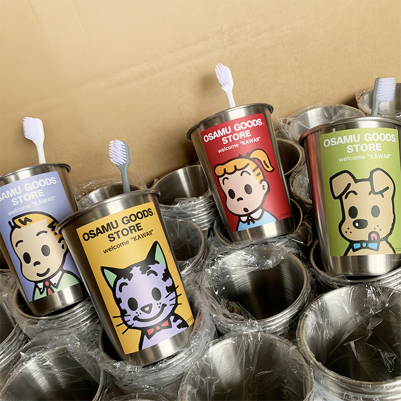 Cute taza de acero inoxidable engrosada taza de lavado infantil doméstica de alto valor nominal simple dormitorio taza de cepillo de dientes creativo