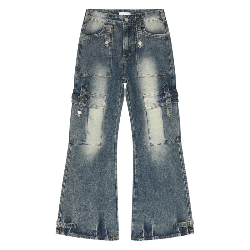 MTLClothes ropa de Hombre | 2024 primavera nueva moda hermosa High Street angustiado diseño Multi-Bolsillo jeans rectos