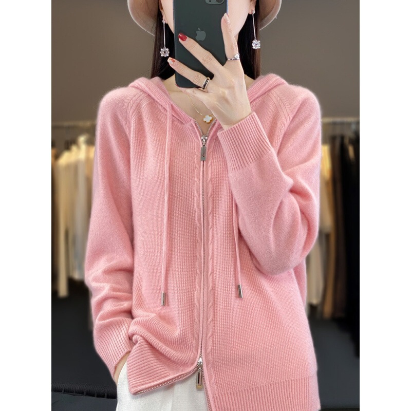 2024 Autumn/Winter New Knitted Cardigan Korean Style Women's Blended Wool Hoodie Double Zipper Hooded Sweater Jacket 2024 Autumn/Winter New Knitted Cardigan Korean Style Women's Blended Wool Hoodie Double Zipper Hooded Sweater Jacket