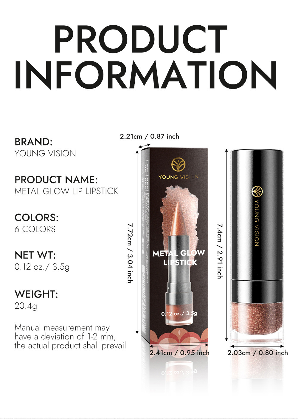 YOUNG VISION 6-color pointed-tip fine Sparkling Lipstick, multi-purpose facial pearlescent lipstick, Lip line, eyeshadow, eyeliner undefined