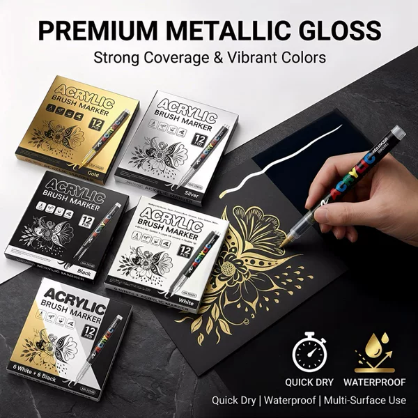Cross-Border Exclusive Supply of Gold and Silver Straight Liquid Acrylic Markers, Art Highlight Pens, DIY Journaling Pens, Soft-Tipped Drawing Pens