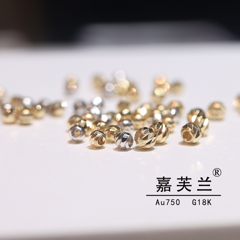 Pure G18K Gold Diagonal Pattern Carved Beads Turned Flower Beads Lulu Tong Wishing Beads Spacer Beads Knife Flower Beads Moon Gold Beads