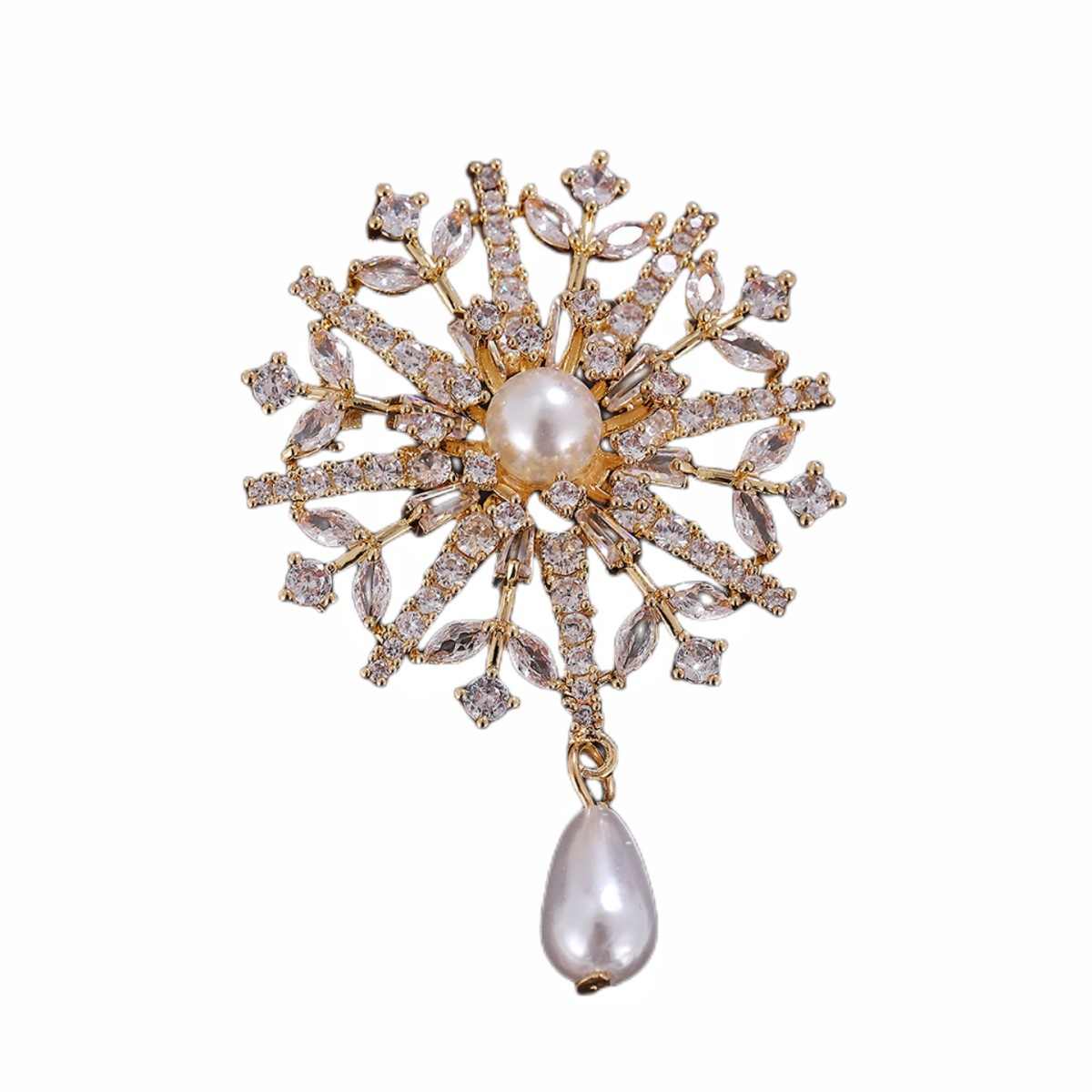 Copo de nieve Broche Pin accesorios al por mayor de Cristal de La Perla broche de cobre multiusos cardigan personalidad temperamento retro ramillete